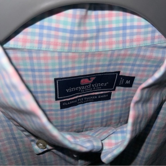 Vineyard Vines Gingham Blue, White, and Pink Check Classic Fit Tucker Shirt - Picture 4 of 7